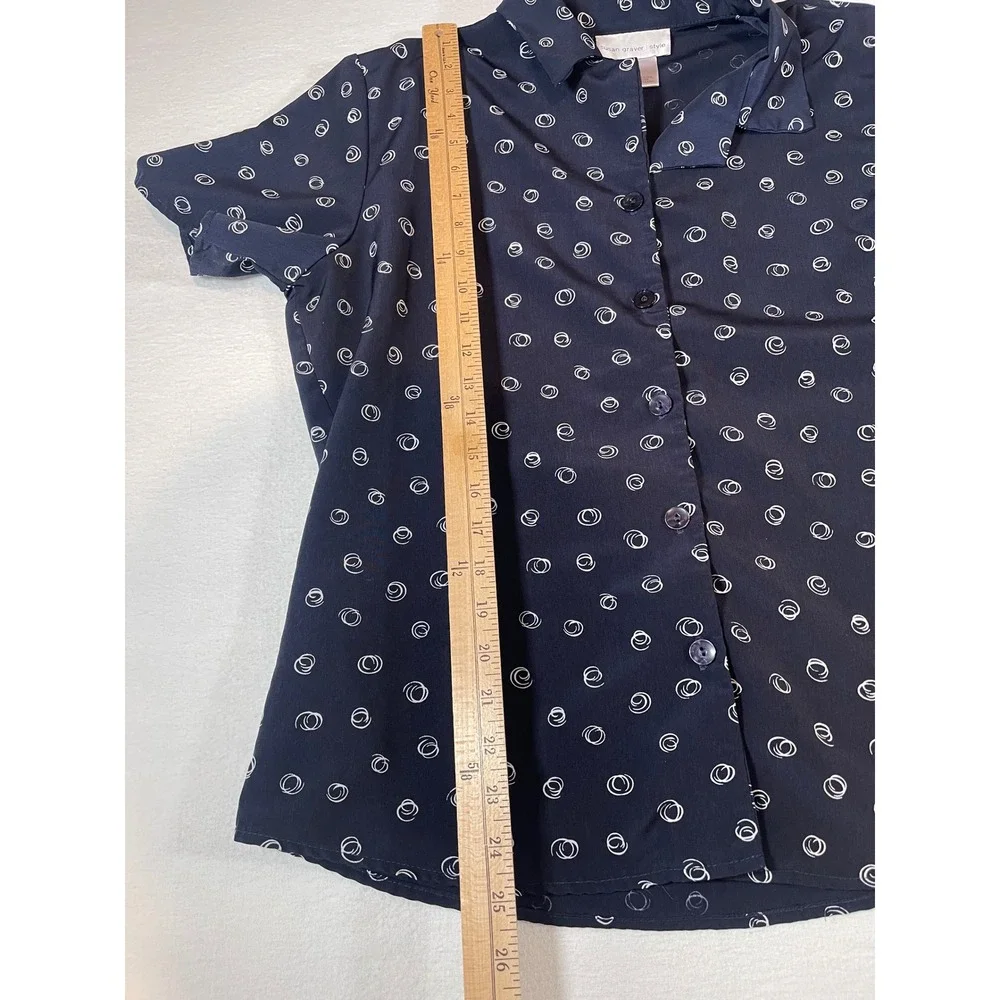 Susan Graver Style Navy Blue Swirl Print Shirt and Shorts Set Womens Medium